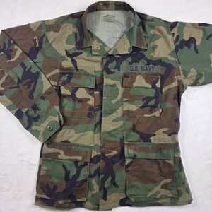 Military BDU Field Jacket Mens Medium Regular Green Woodland Camo Excellent Navy